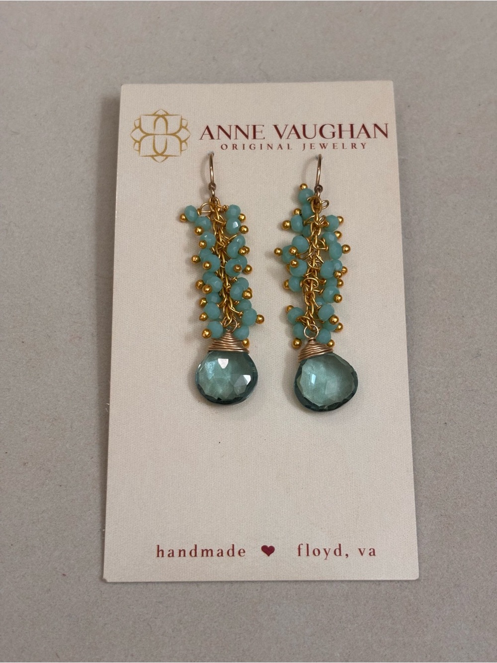 Anne Vaughan Designs Gold & Aqua Bead Drop Earrings